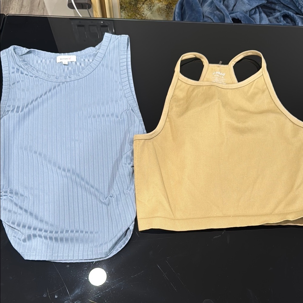 Blue and Tan Ribbed Tank Tops